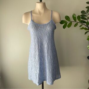 90s Vintage Gloria Vanderbilt Blue Lace Slip Dress Chemise Mini Length Medium